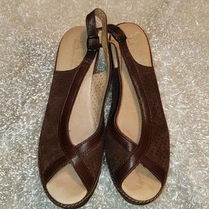 LA PLUME brn leather/suede wedge sandals SZ 41